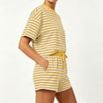 thumbnail image 4 of KIHOUT Women's Striped 2 Piece Outfit Short Sleeve Crew Neck Top and Drawstring Waist Shorts Set Casual Summer Tracksuit Loose Fit Stretchy Pajama Sets for Women Daily Wear Vacation, 4 of 6
