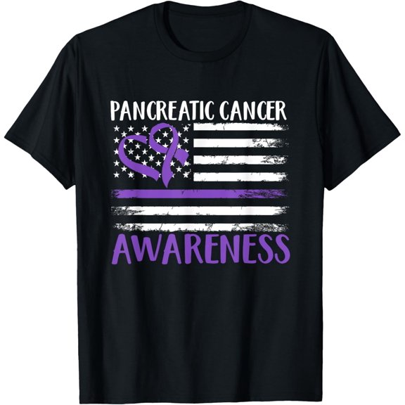 men and women can wear,American Flag Pancreatic Cancer Awareness T-Shirt