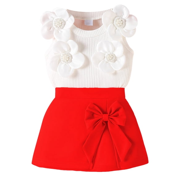NIEWTR Toddler Baby Girl Spring Summer Clothes Short Sleeve T-Shirt Jean Shorts Kids Infant Denim Outfits Shorts Set Red 24M