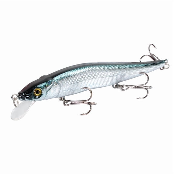 Minnow Jerkbait Fishing Lure, Realistic Plastic Hard Bait with 3 Treble Hooks for Bass Pike Walleye, Silver Shad, 0.49 oz, 4.53 Inch