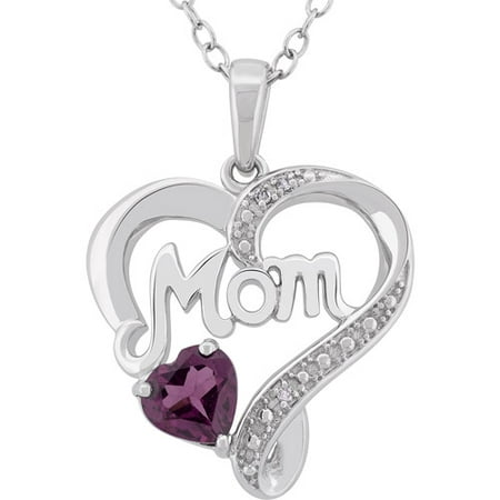 Garnet Diamond Accent Sterling Silver Mom Heart Pendant, 18