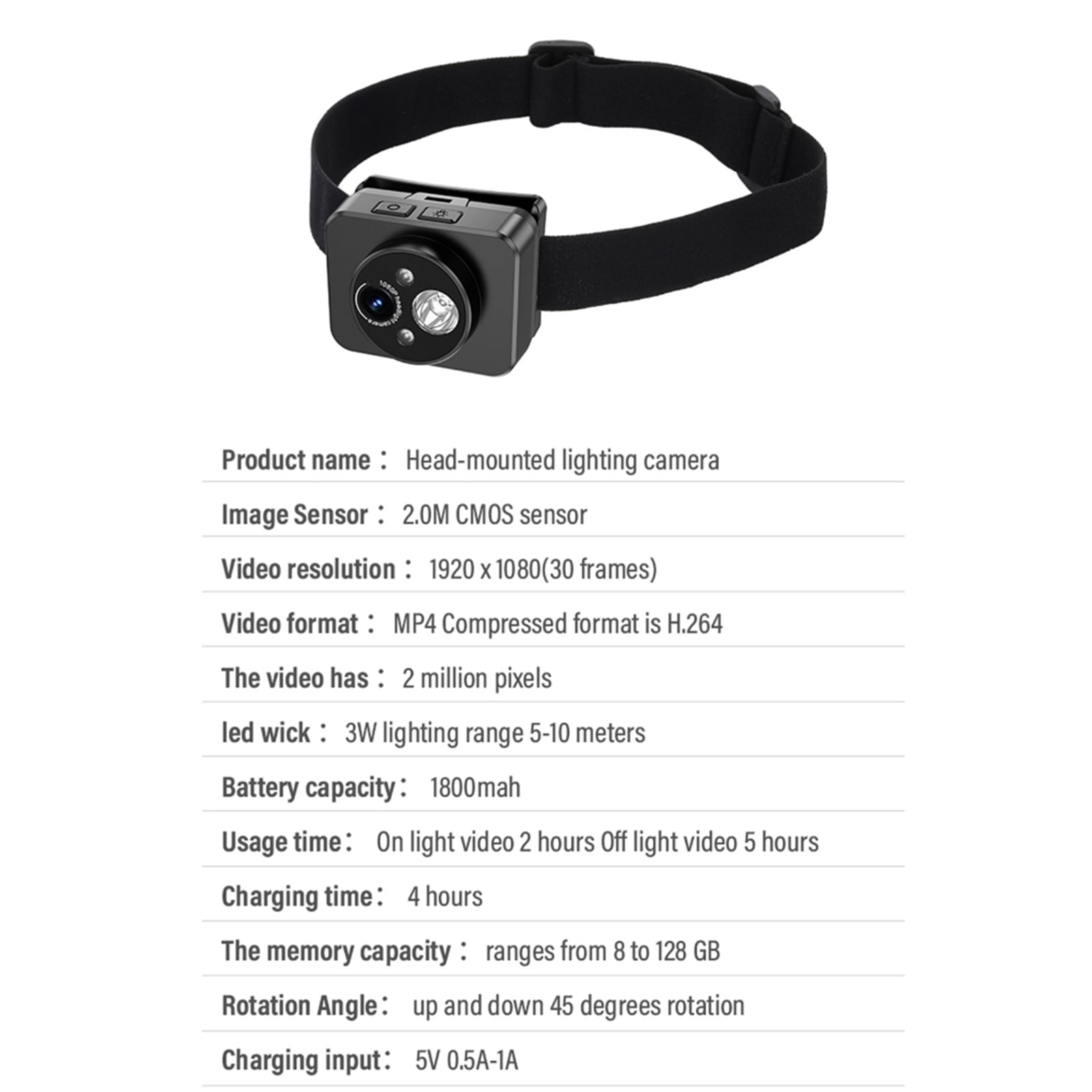 Action Camera with LED Light 1080P Video Recorder Headlamp Camera for Outdoor Enthusiasts Athletes Adventure Camera