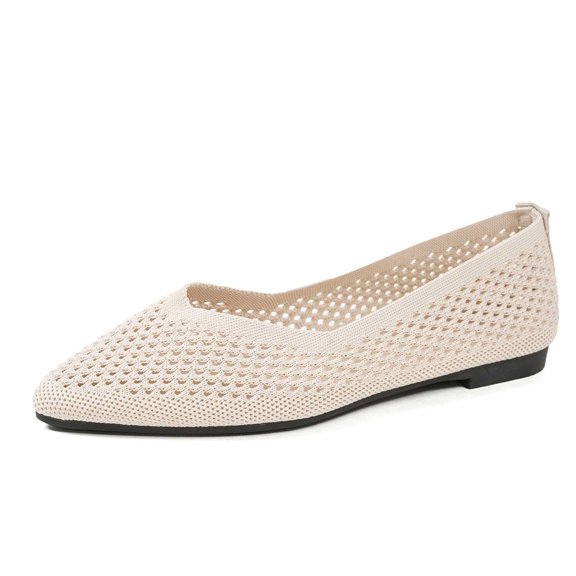 Women's Breathable Mesh Knit Ballet Flats Bow Pointed Toe Comfortable Slip On Shoes