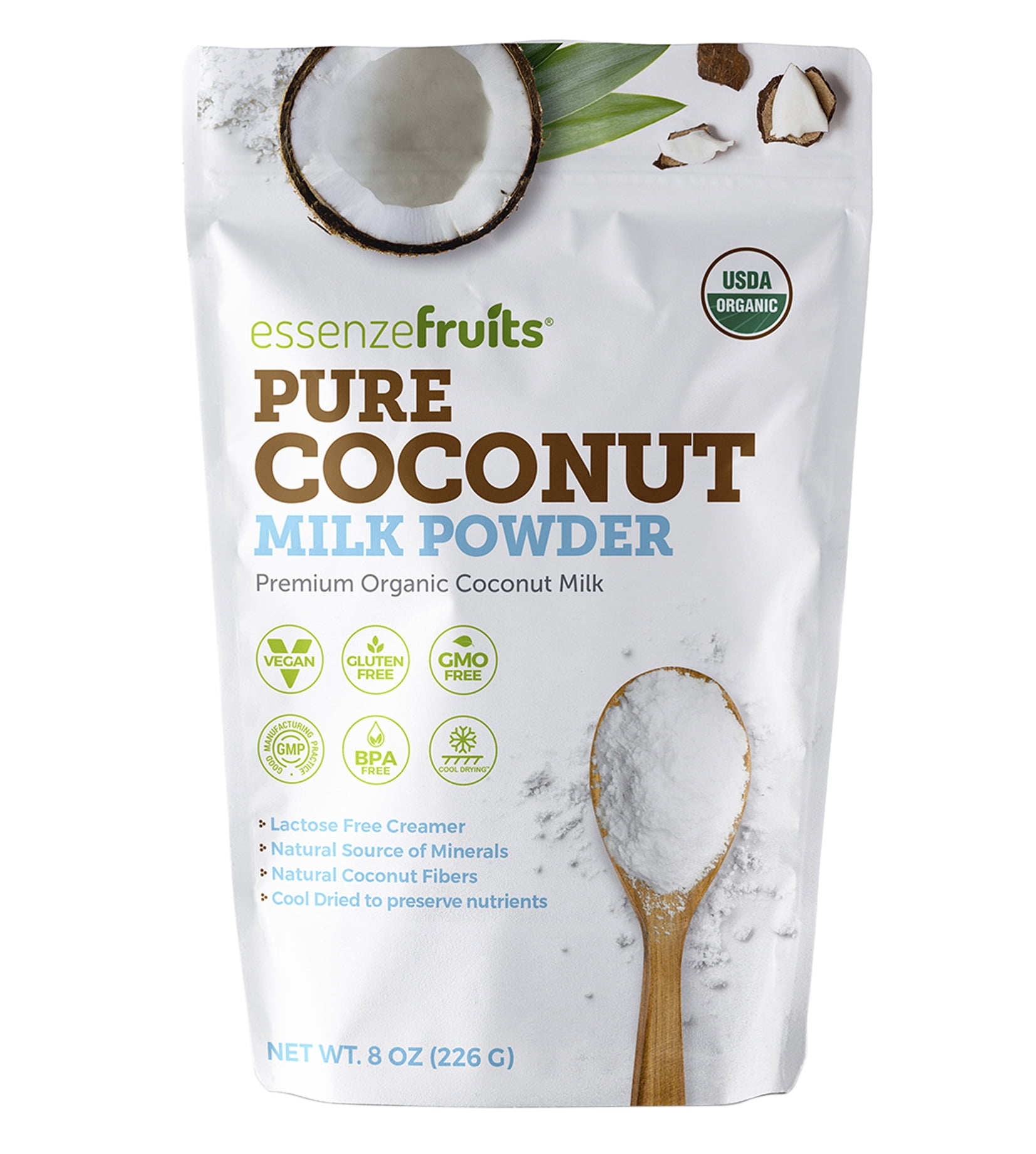 Essenzefruits Pure Organic Coconut Milk Powder Premium Maltodextrin Free, Unsweetened, Dairy
