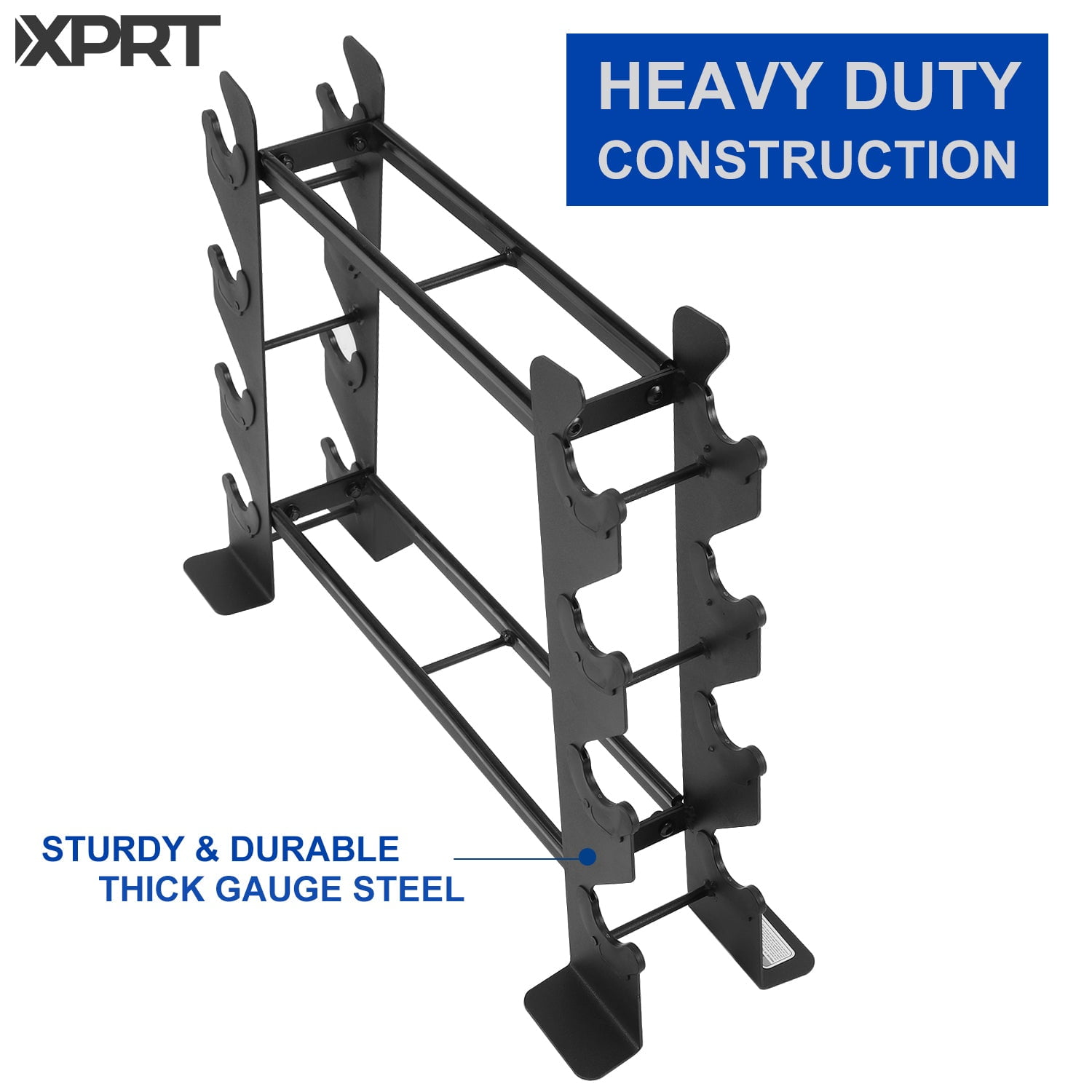 XPRT Fitness 2-Tier Steel Dumbbell Rack Stand with Anti-Tip Design – Holds up to 200 lbs, Rubber Feet & Silicone Cradles for Home Gym Storage
