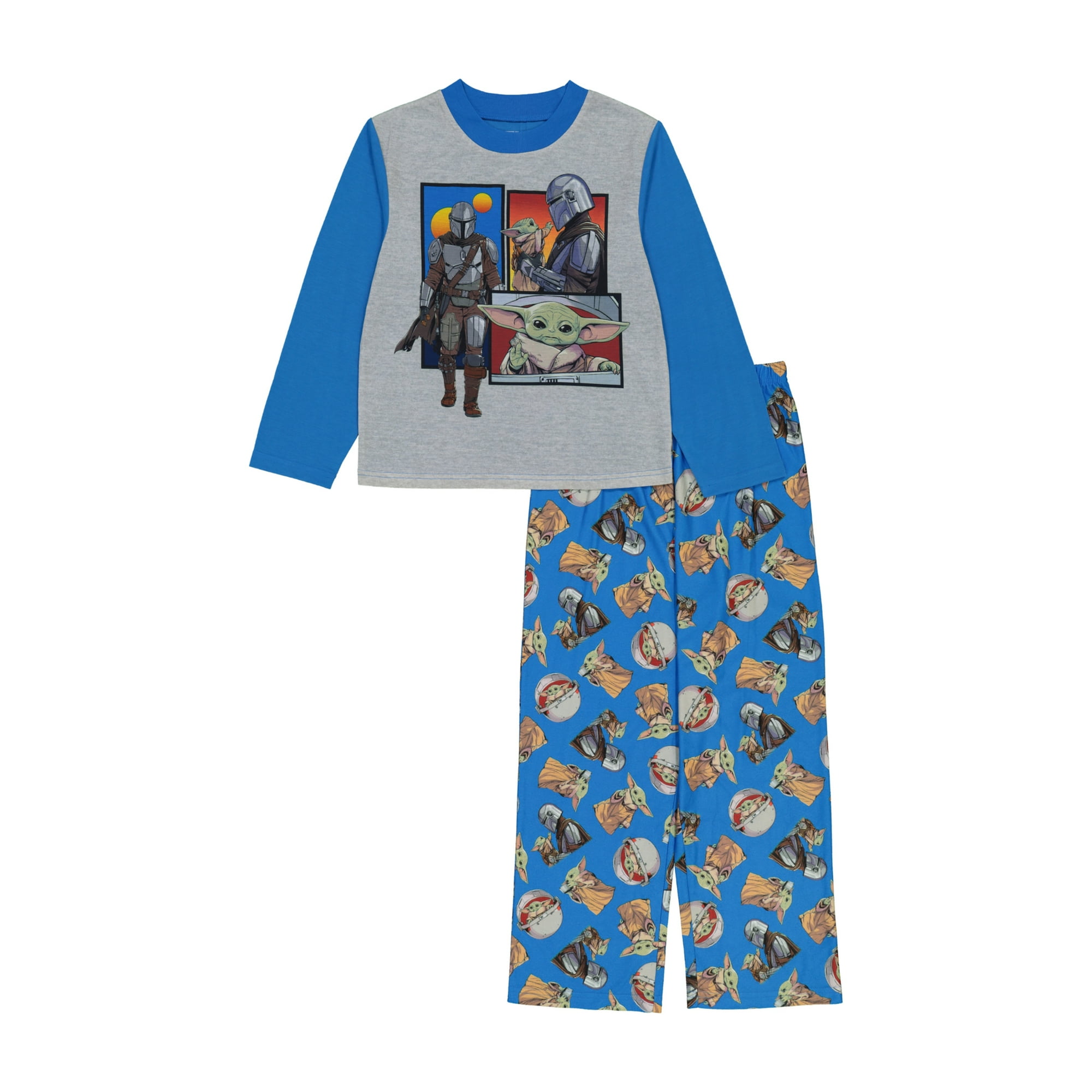Baby Yoda Boys Pajama Set Long Sleeve Top and Pants 2pc PJ Outfit 4 10 Blue Walmart