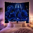 thumbnail image 2 of Blue Roses With Wine Glasses On Dark Background, Romantic Gothic Style for Flower Lovers, Floral Wall Art, Valentine's Day Gift Tapestry Wall Hanging for Bedroom and Dining Room, 2 of 7