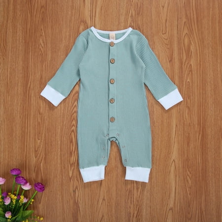 

One opening Newborn Baby One Piece Knit Crew Neck Long Sleeve Buttons Long Romper Overalls