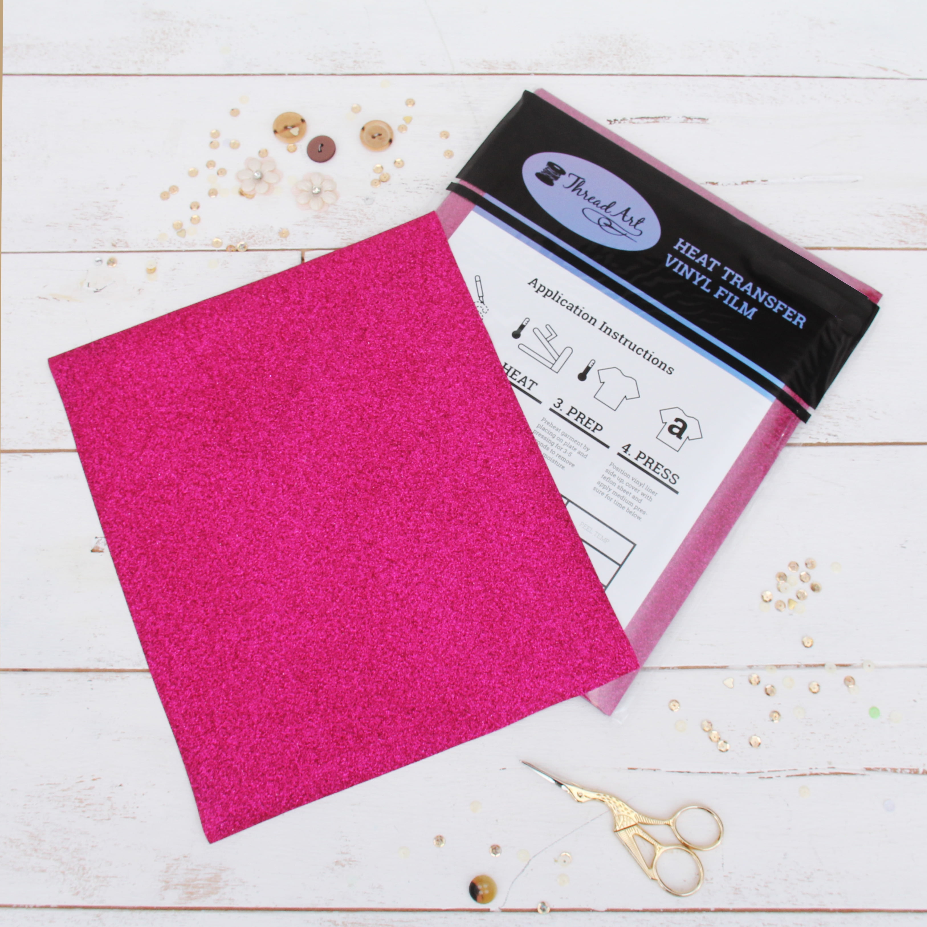 Threadart Hot Pink 10 x 12 Glitter Heat Transfer Vinyl Precut Sheets, 12  Sheets, Glitter Colors, Compatible with Cricut Silhouette and Cameo