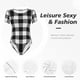 thumbnail image 4 of Fotbe White And Black Plaid Body de Mujer con Cuello Redondo y Mangas Cortas, Sin Mangas Ajustado, Suave, Cómodo y Básico-Medium, 4 of 7