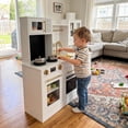 thumbnail image 4 of TLSUNNY Kids Wooden Play Kitchen with Lights & Sounds, Sink, Microwave & Fabric Boxes, Pretend Cooking Toy Set for Toddlers, White, 4 of 9