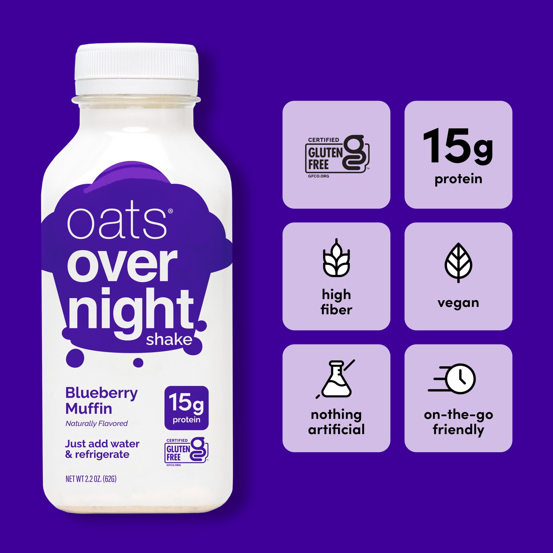 Oats Overnight Blueberry Muffin Protein Overnight Oatmeal Shake, 2.2 oz, 1 Count