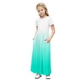 thumbnail image 2 of Girls Maxi Dresses with Pockets Teens Kids Short Sleeve Crewneck High Waisted Gradient Printed Pleated Beach A-Line Dress Size 4-14, 2 of 8