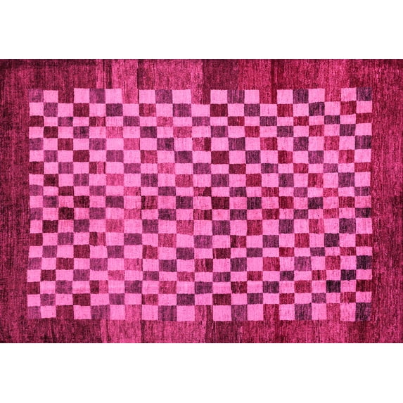 Ahgly Company Indoor Rectangle Checkered Pink Modern Area Rugs, 5' x 8'