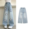 thumbnail image 4 of NAFUU Toddler Girls Long Pants Distressed Star Print Denim Trousers Straight Leg Loose Fit Wide Leg Trousers Casual Wear Girl's Pants Sizes 8-10 Years, 4 of 6