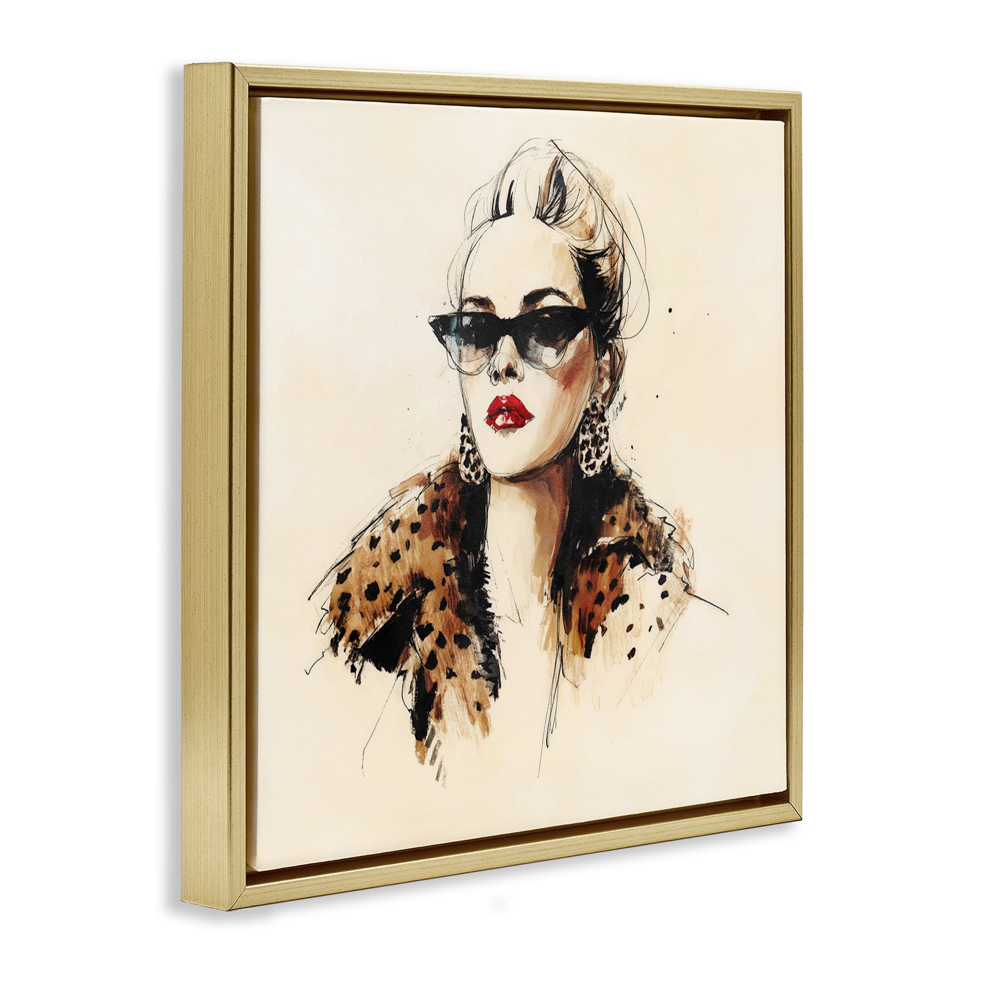 Stupell Industries Glam Leopard Sonata Portrait Gold Framed Floater Canvas Wall Art, design by Svetlana Aleynikova