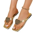 thumbnail image 5 of Hinvhai Flip Flops for Women Square Toe Flat Sandals for Women Comfortable Sandals Leather Flip Flops Lightweight Summer Beach Sandals Dressy Vacation Essentials Slides Gold 8.5(41), 5 of 9