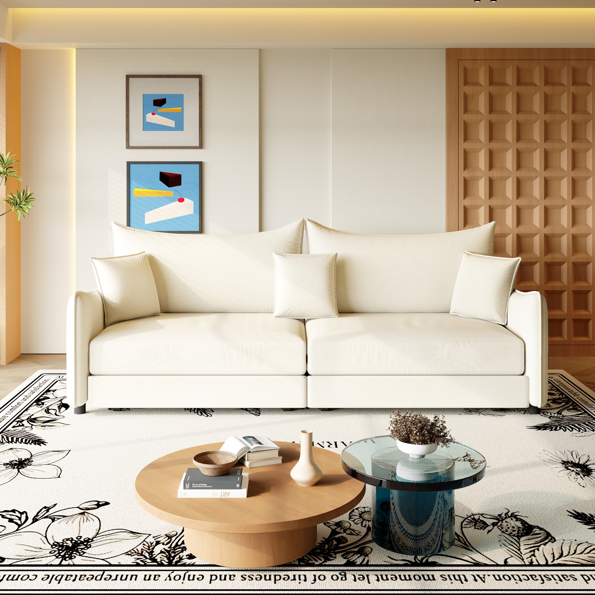 LLappuil 82" Pull Out Sofa Bed King Size, Loveseat Sofa Convertible Sofa Bed, Velvet 3 Seat Sofa Couch for Living Room Beige