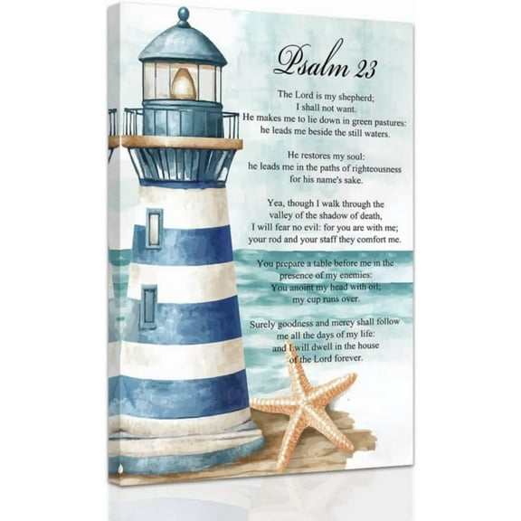 AVOI Christian Canvas Wall Art Teal Psalm 23 Pictures Coastal Beach Wall Decor Scripture Bible Verses Prints Inspirational Poster for Home Frame: 12x18in