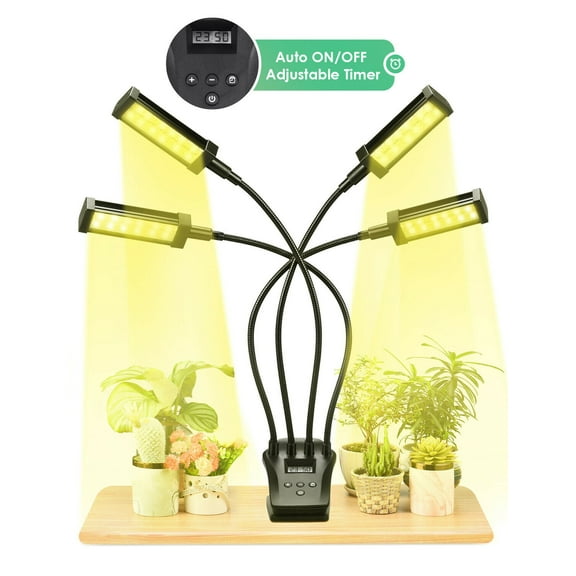 Garden Elements 4 Heads Clip-on Grow Light Growing Lamp for Indoor Plants & Hydroponics, 96W LED, Black