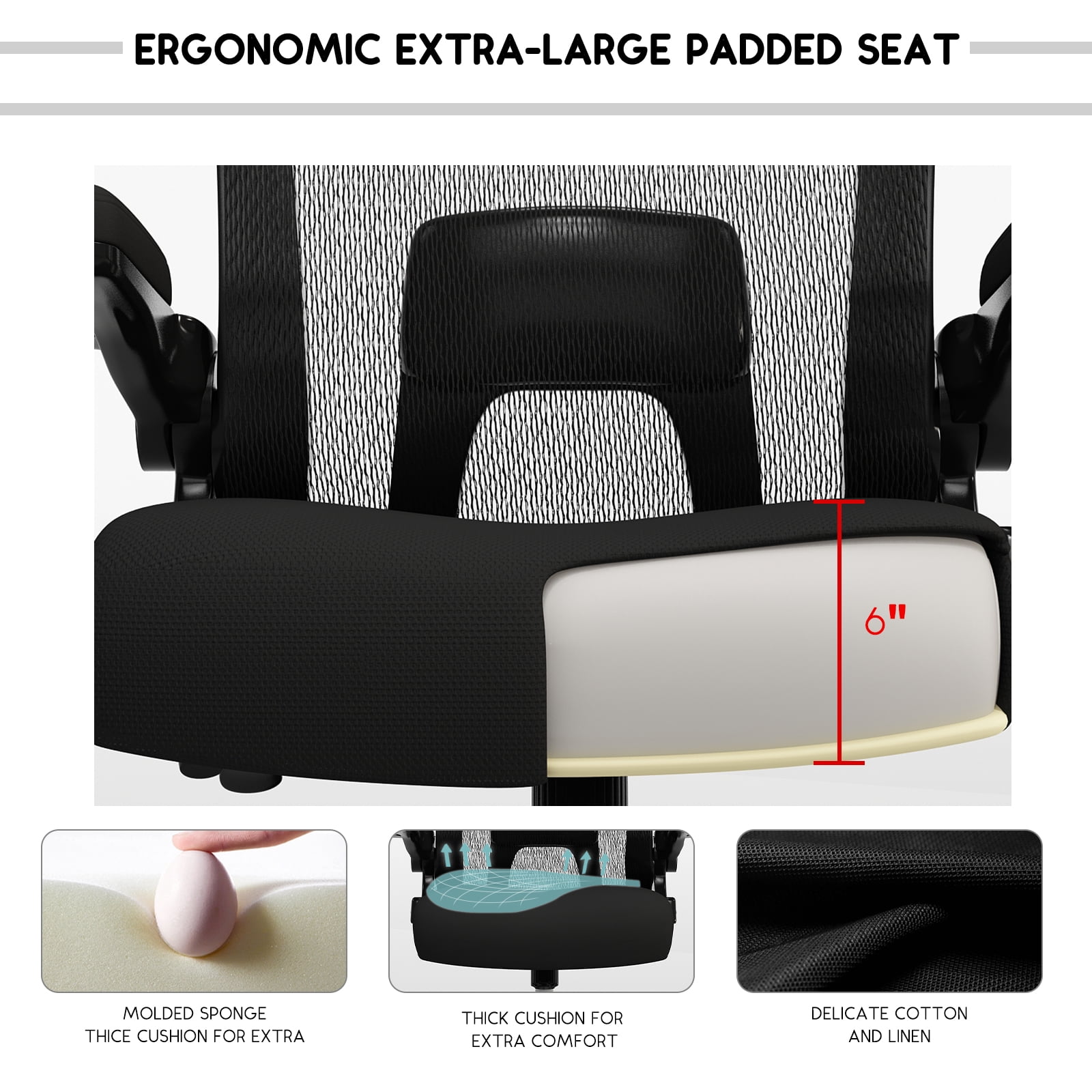 Solfway Big and Tall Mesh Office Chair 500 lbs, Ergonomic Computer Chair with Lumbar Support, Middle Back Desk Task Chair with Wide Seat, Black