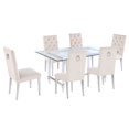 thumbnail image 1 of 7pc. 68" x 40" Glass Dining Set with 6 Chairs and Silver Stainless Steel, 1 of 5