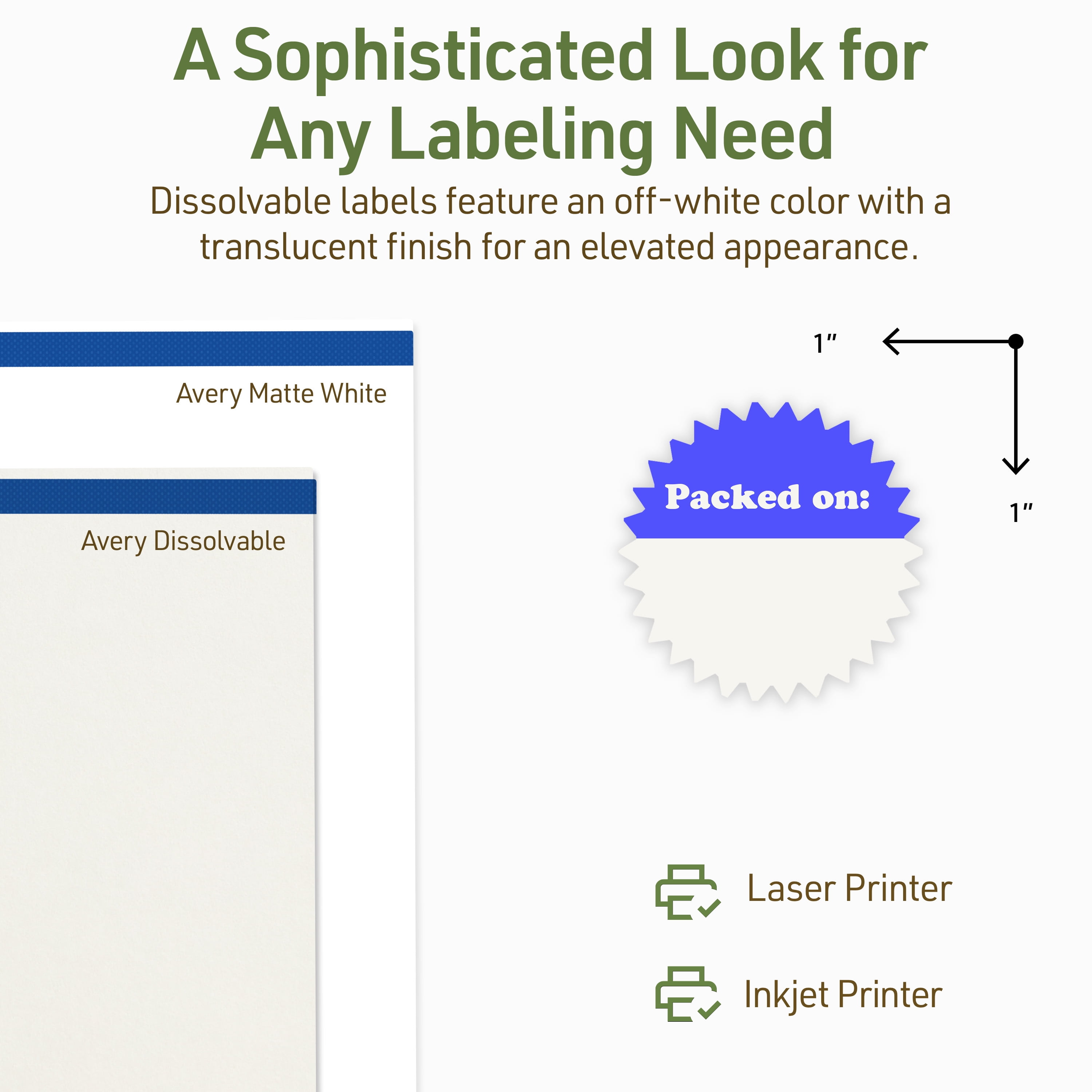 Avery Dissolvable Starburst Labels, 1", 1200 Labels