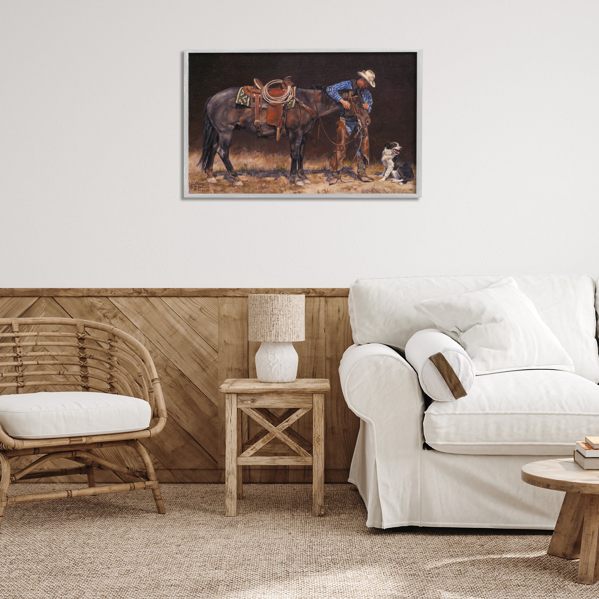 Stupell Industries Western Horse & Dog Animals & Insects Painting Gray Framed Art Print Wall Art, 30 x 20