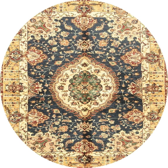 Ahgly Company Indoor Round Abstract Mustard Yellow Abstract Area Rugs, 7' Round