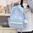 thumbnail image 3 of Plaid Patchwork Backpack, Lace Trim School Backpack with Side Bowknots, Spacious Bag with Multi-Compartment for Travel Shopping (Blue), 3 of 7