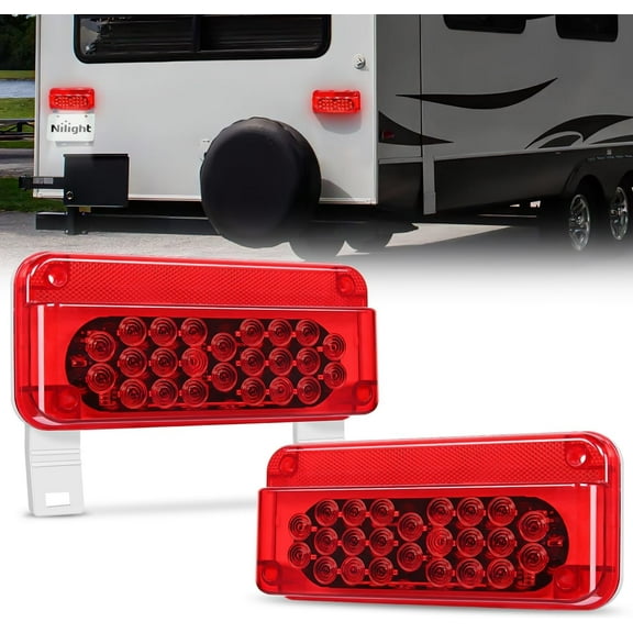 Nilight LED RV Tail Light 2PCS 54 LED White License Plate Light Red Running Stop Brake Turn Signals Light Surface Mount Waterproof Taillights for RV Camper Van Caravan
