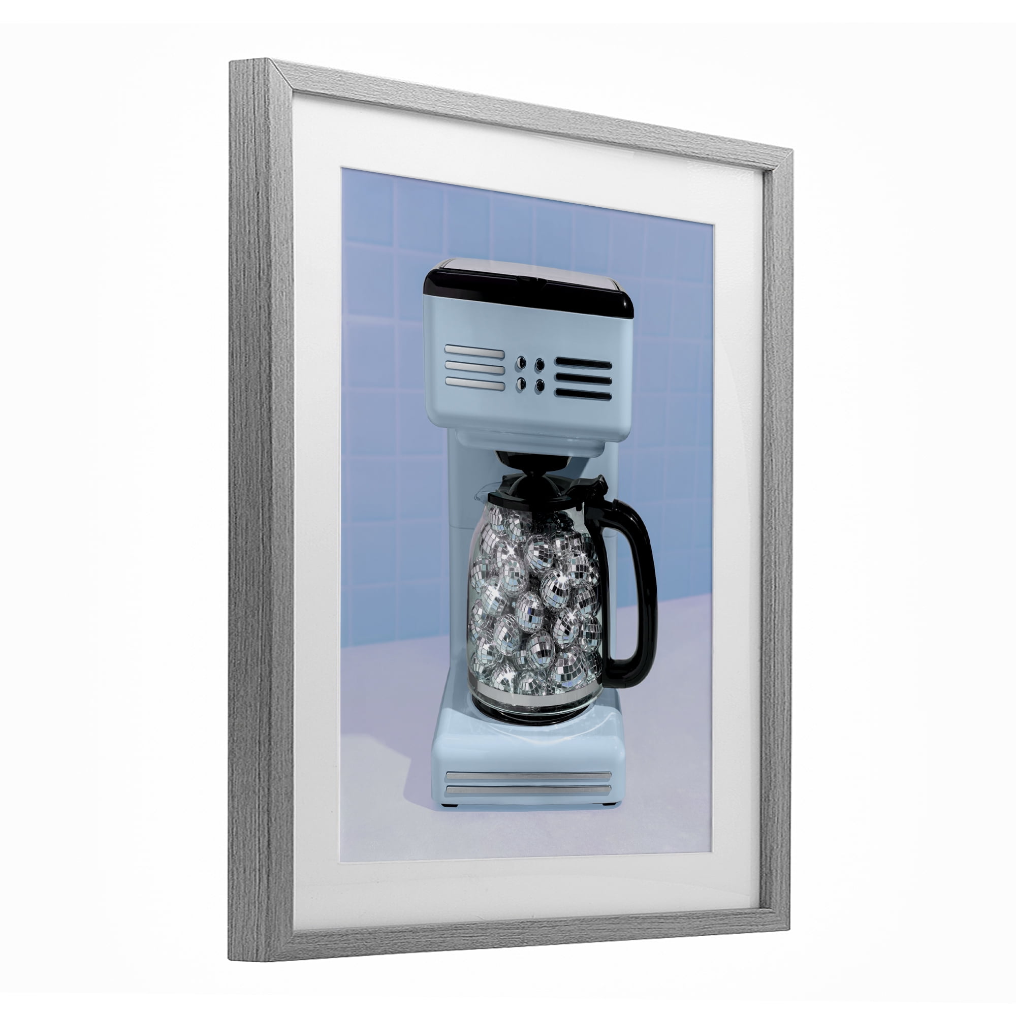 Stupell Industries Disco Coffee Maker over Blue Gray Framed Print Under Glass, design by LISH Creative