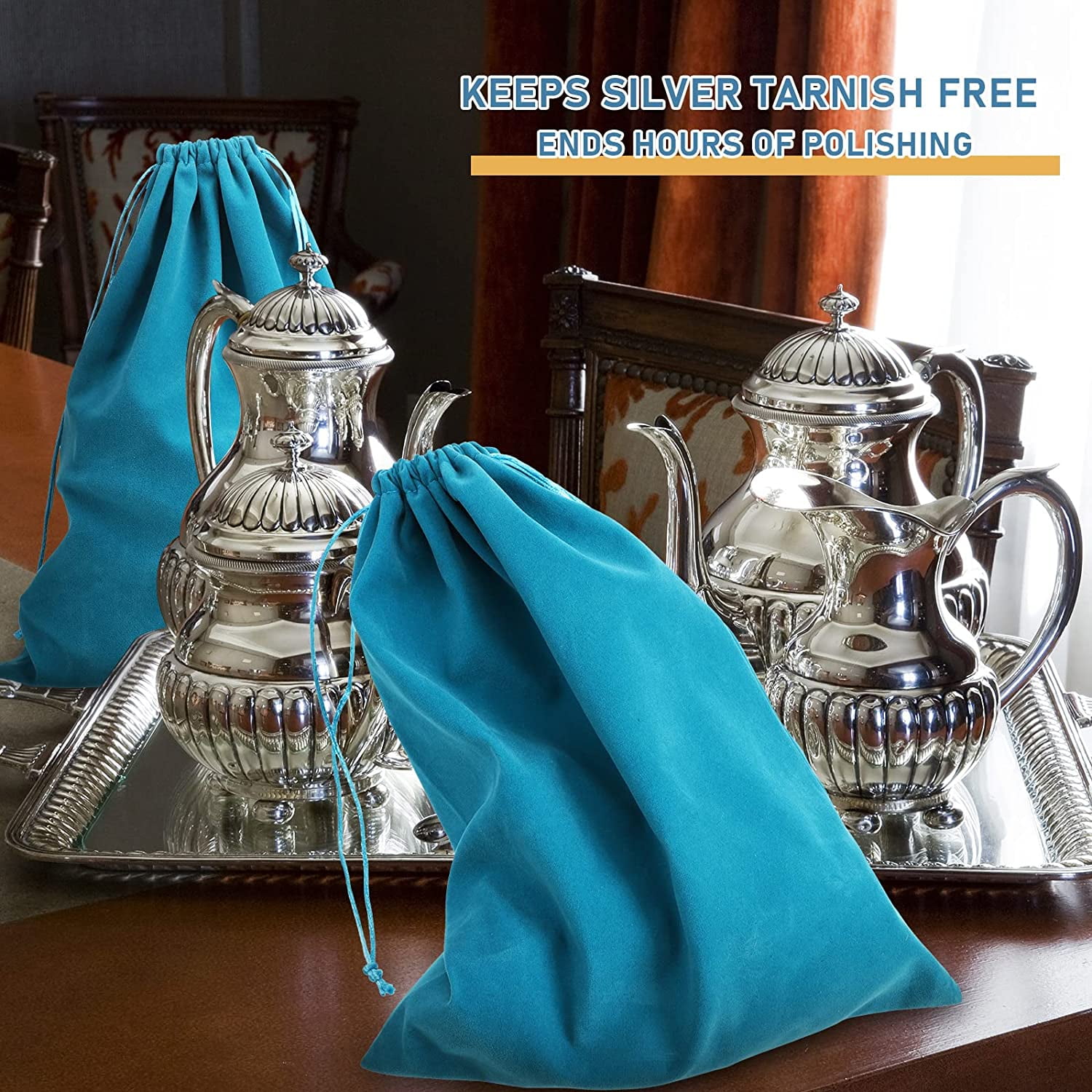 10-Pack Silver Storage Bags - 9 X 11.8 Inch Anti-Tarnish Flannel Bags For Jewelry & Silverware (Blue)
