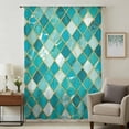 thumbnail image 2 of Turquoise Ombre Semi Sheer Curtains Drapes for Living Room,Bedroom,French Doors Window 84 Inches Long,Modern Abstract Art Geometric Rhombus Rod Pocket Chiffon Curtain Drapery Voile Draperies Panel, 2 of 8
