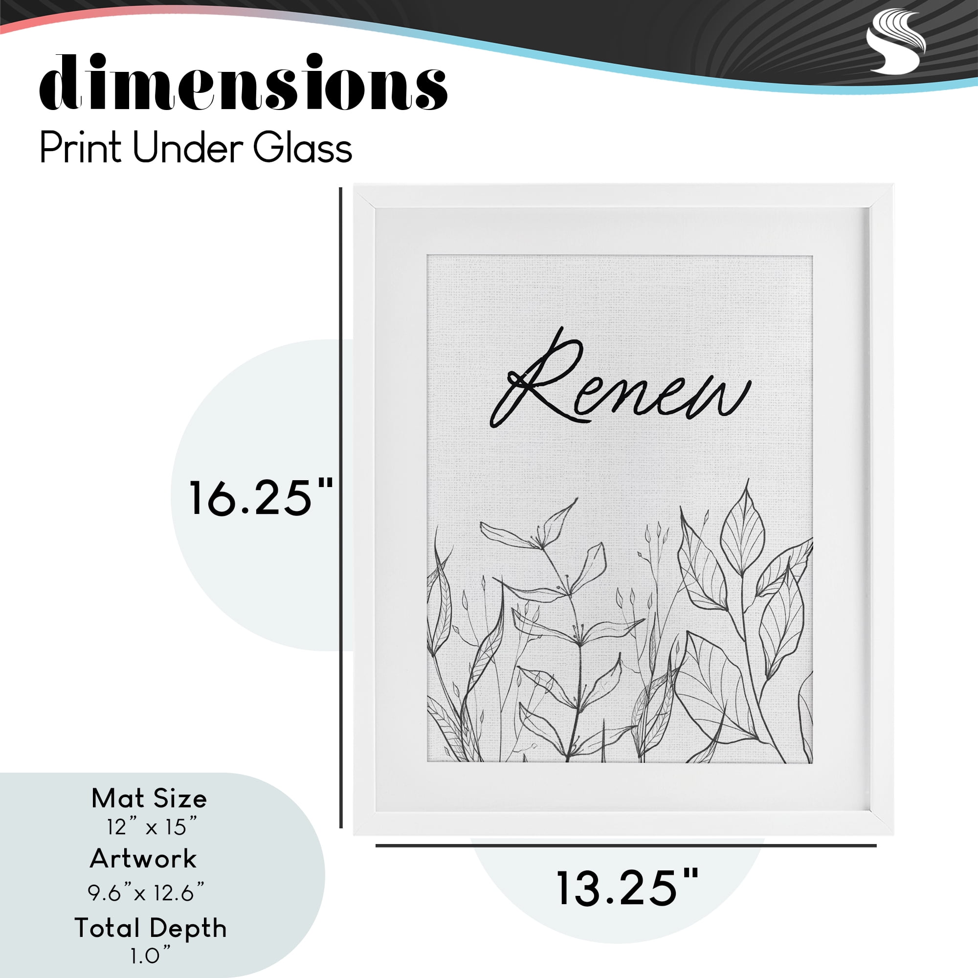 Renew with Leaf Outlines White Framed Print Under Glass, design by Lettered and Lined