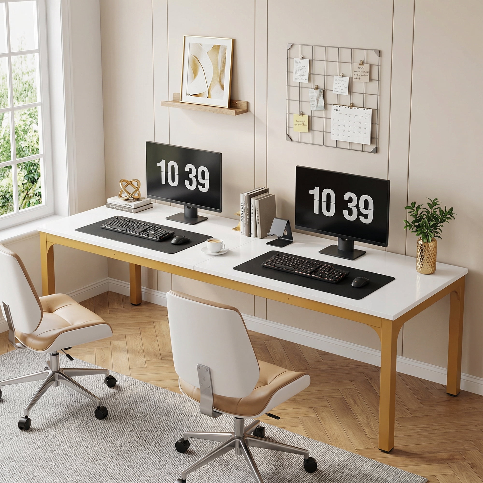 MAYEERTY 78.7" Extra Long Industrial Double Workstation Desk, 2-Person Home Office Desk with Heavy-Duty Metal Frame, 200lbs Capacity MDF Tabletop