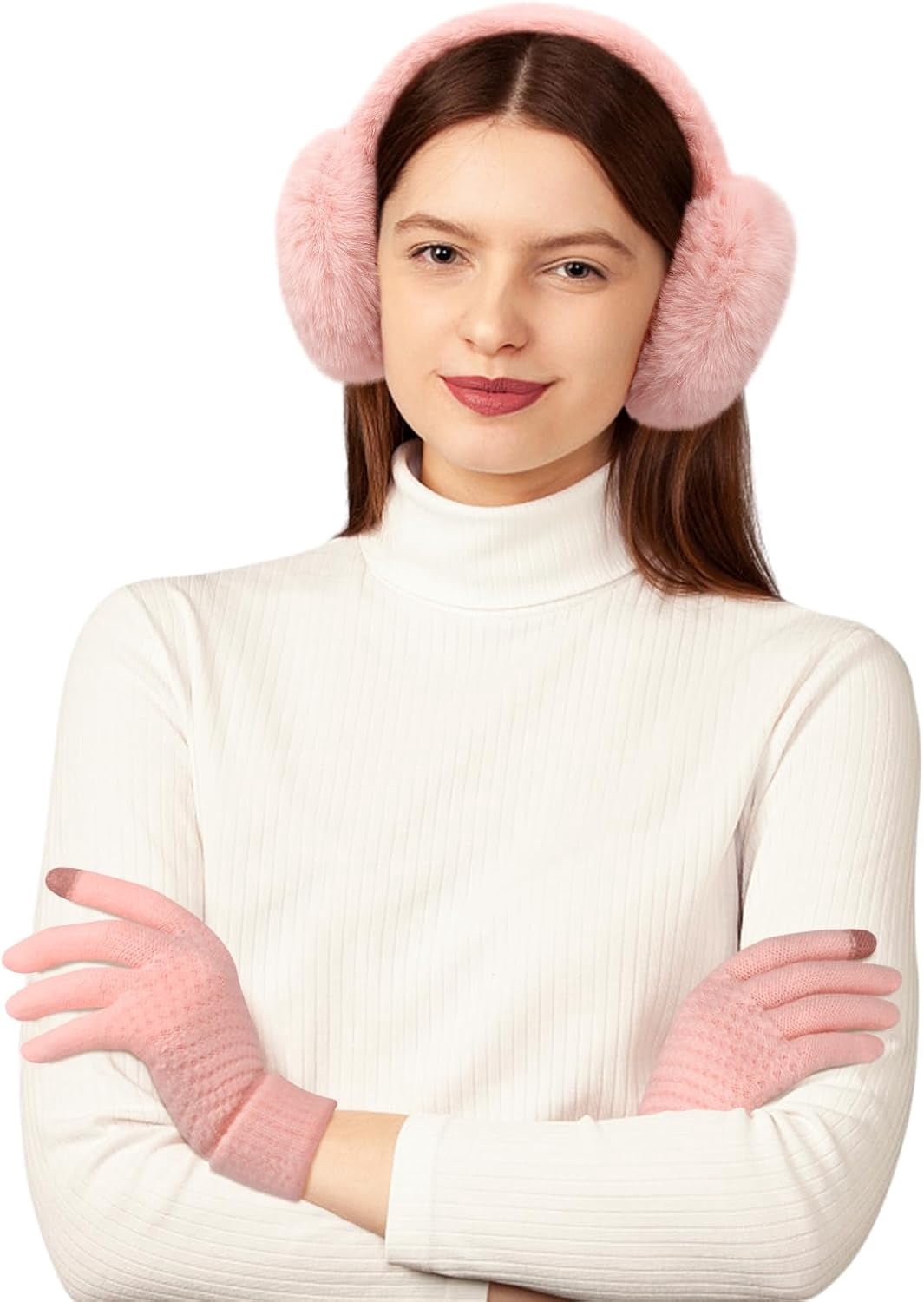 Fashion Winter Ear Muffs for Women Faux Fur Warm Earmuffs Cold Weather Fluffy Ear Warmers Foldable Ear Covers Headband