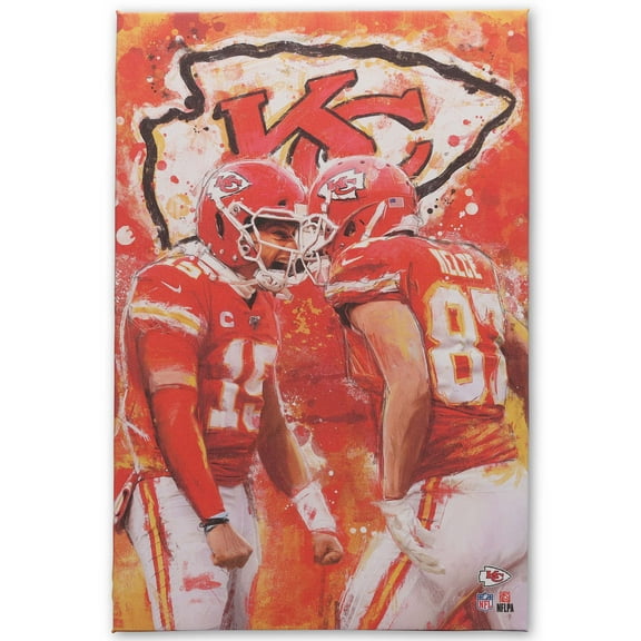 NFL Kansas City Chiefs Patrick Mahomes & Travis Kelce Painterly Graffiti Canvas Wall Decor for Man Cave, Office, or Game Room
