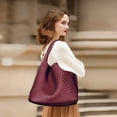 thumbnail image 2 of Bolso de mano tela a mano de piel vegano para mujer, bolso de mano con asa superior para las axilas con bolso, Ankela Red, 2 of 5