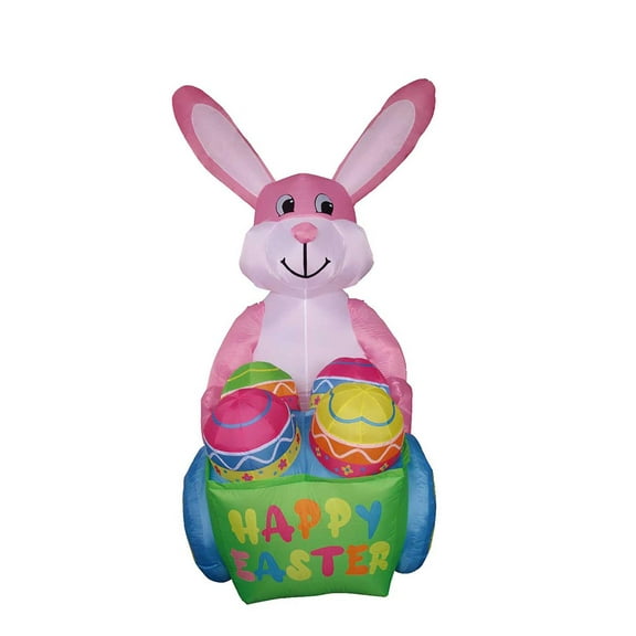 8' Air Blown Inflatable Easter Bunny Pushing Egg Cart Yard Decoration Y620