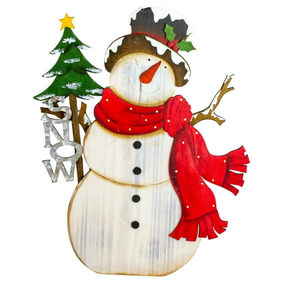 Northlight Snowman with "Snow" and Pine Tree Sign Wooden Christmas Decoration - 18"