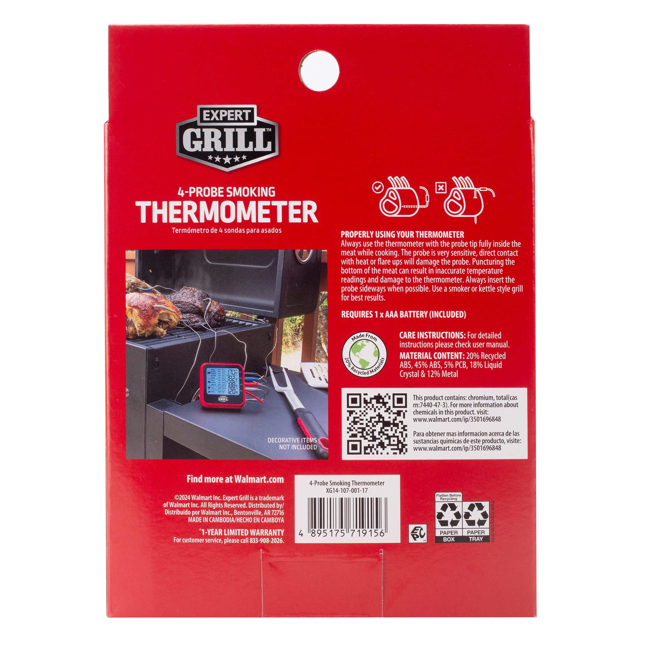 Expert Grill ABS LCD Display Cooking Thermometer with 4 Temperature Probes