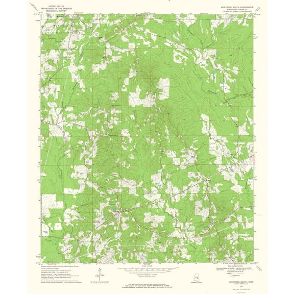 Topographical Map - South Montrose Mississippi Quad - USGS 1970 - Vintage Wall Art