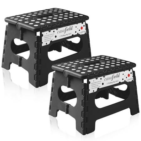 Casafield 9" Folding Step Stool with Handle (Set of 2) - Black, Collapsible Foot Stool for Kids and Adults
