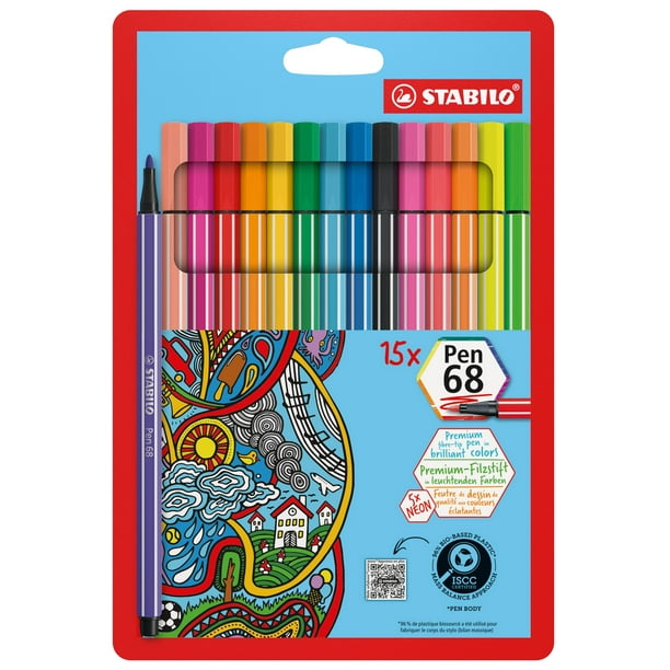 Bolígrafos de Punta de Fibra STABILO Pen 68 Premium Paquete de 15 Colores Surtidos