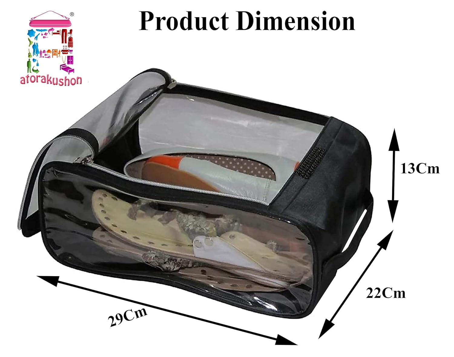 atorakushon Fabric Shoe Cover Travelling Storage Bag Footwear Wardrobe Organizer Pouch Black Pack of 2
