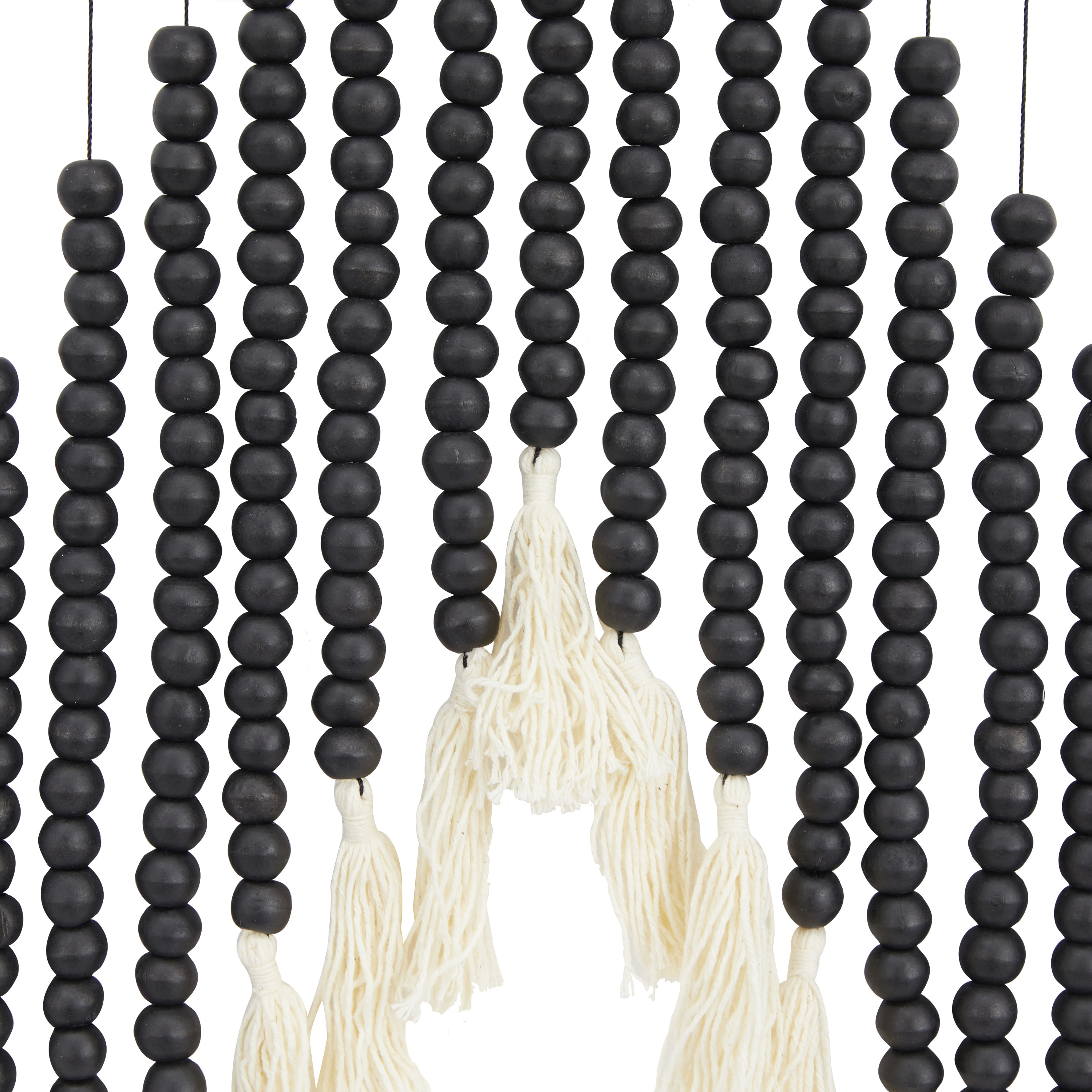 CosmoLiving by Cosmopolitan Black Wood Macrame Handmade Beaded Home Wall Decor with Fringe Tassels, 26" x 1" x 35"