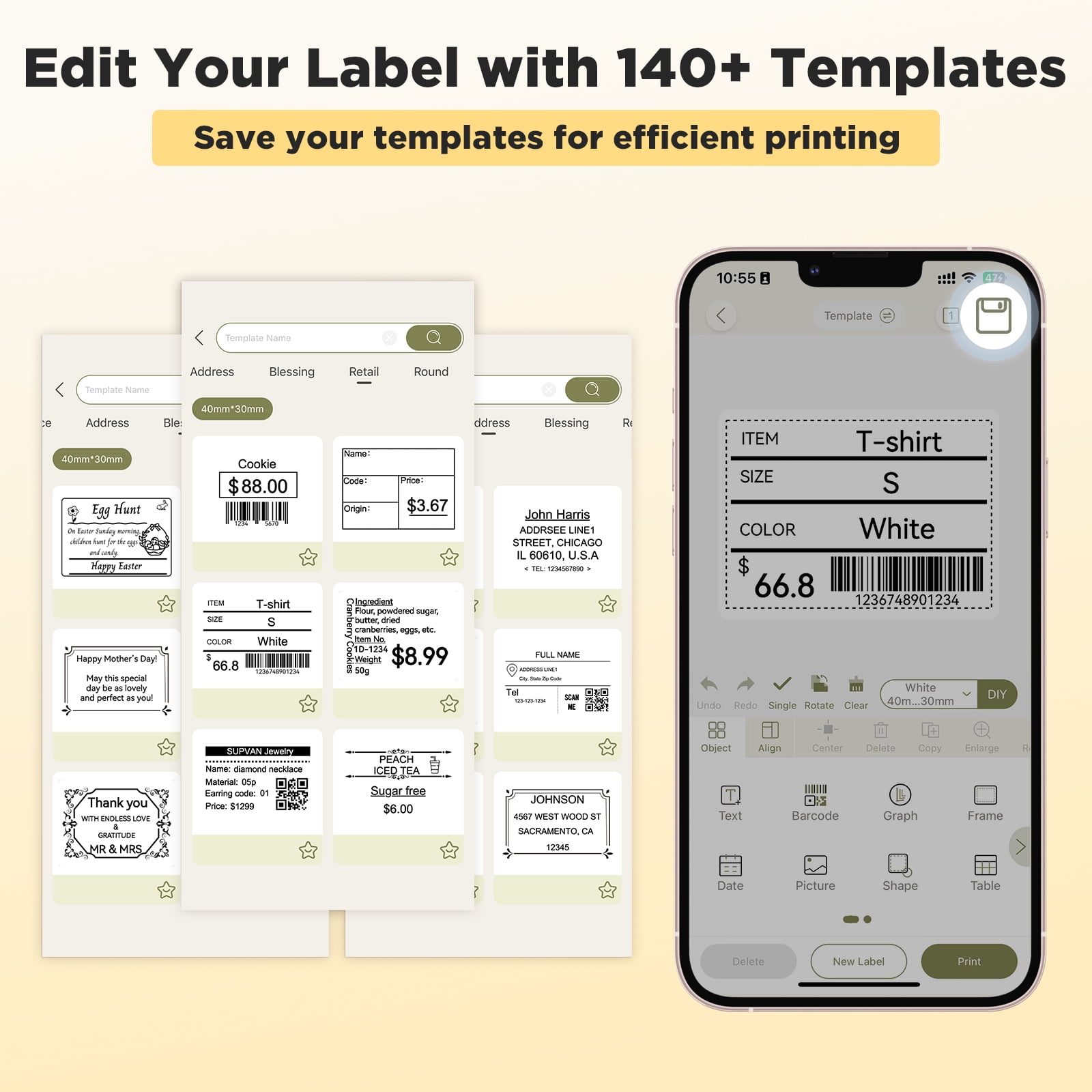 SUPVAN T50M Pro Bluetooth Label Maker Machine with 3 Tapes, Versatile App with 40 Fonts and 450+ Icons, Black
