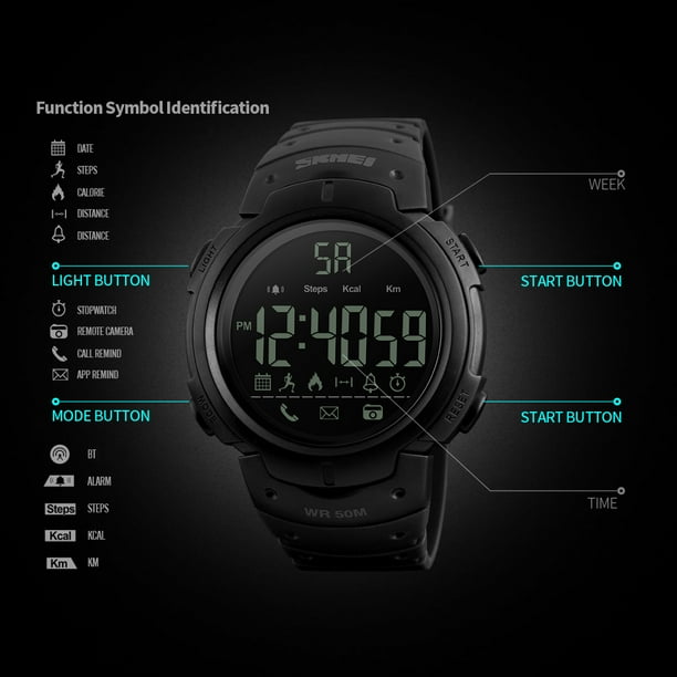 SKMEI Men s 5ATM Water resistant Sport Fitness Tracker Smart Watch BT Pedometer Stop Watch Walmart