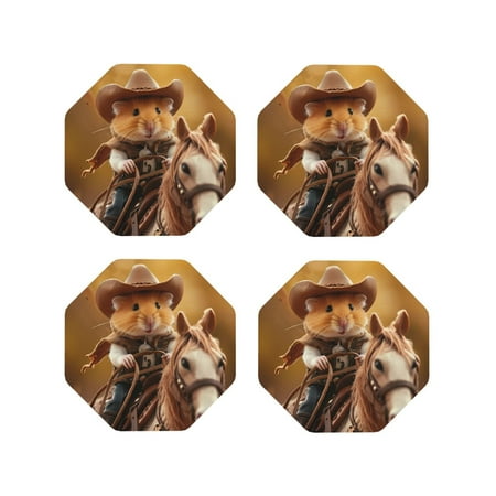 

Junzan Western Cowboy Guinea Pig Print Coasters for Drinks - Leather Coasters Set of 4 for Coffee Table for Housewarming/Kitchen/Bar/Decor-Octagon